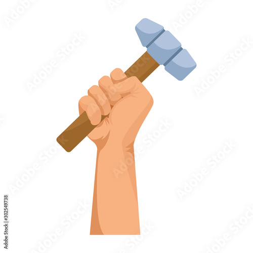 hand up holding a hammer, flat design