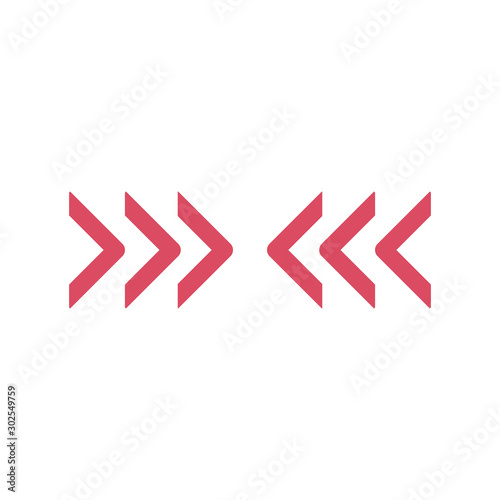 Triple Chevron Arrows directed horizontally towards each other. Stock Vector illustration isolated on white background.