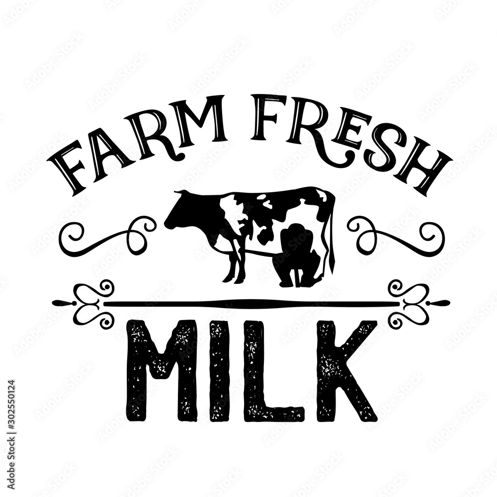 Farm Fresh Milk vector file. Cow clip art. Tea Towel design. Farmhouse ...