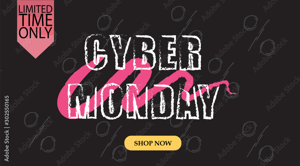 Fototapeta premium Advertising sale in honor of Cyber Monday.Colorful vector banner as promotion of special offer of discounts to the event. Attractive online trading poster.