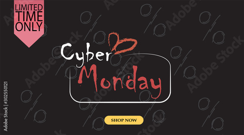 Advertising sale in honor of Cyber Monday.Colorful vector banner as promotion of special offer of discounts to the event. Attractive online trading poster.