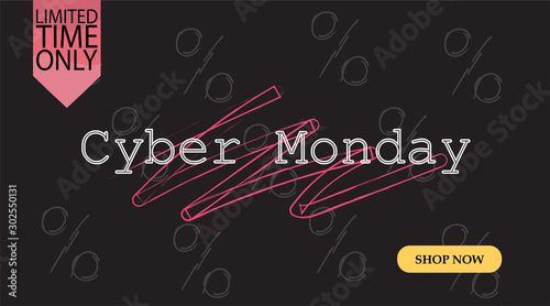 Advertising sale in honor of Cyber Monday.Colorful vector banner as promotion of special offer of discounts to the event. Attractive online trading poster.