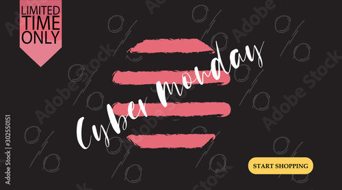 Advertising sale in honor of Cyber Monday.Colorful vector banner as promotion of special offer of discounts to the event. Attractive online trading poster.