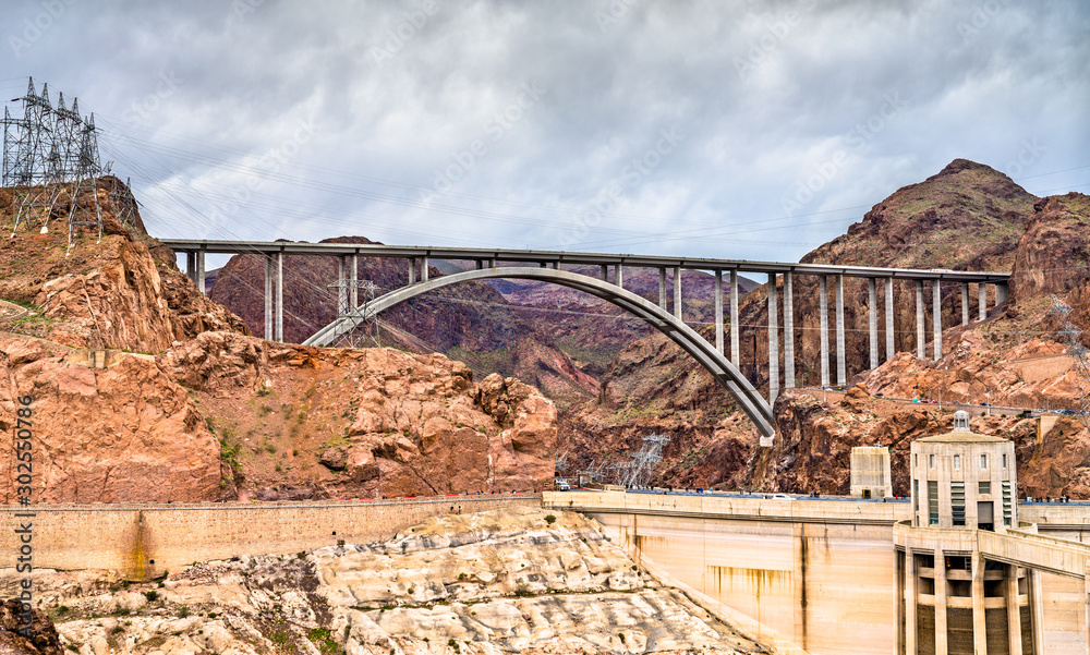 The Hoover Dam Bypass Bridge across the Colorado River in the United States