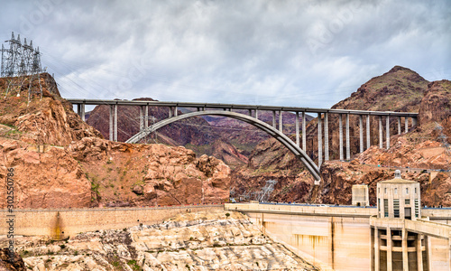 The Hoover Dam Bypass Bridge across the Colorado River in the United States photo