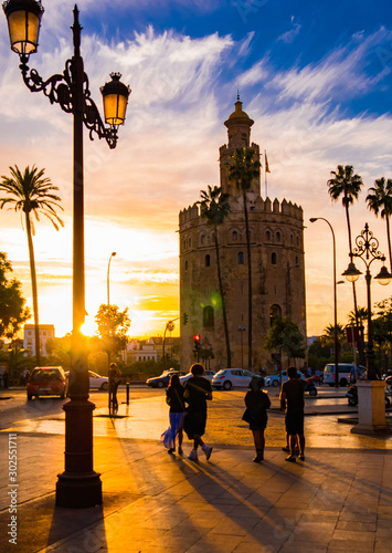 Torre del oro watchtower on Guadalquivir river in Seville