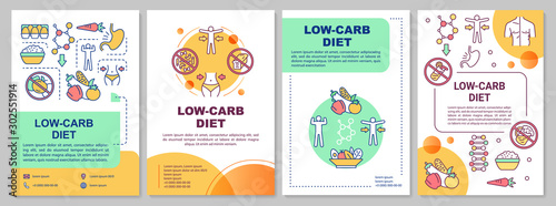 Low carb diet brochure template. Ketogenic nutrition. Flyer, booklet, leaflet print, cover design with linear illustrations. Vector page layouts for magazines, annual reports, advertising posters