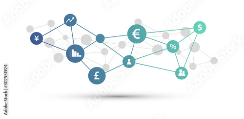 icone, economia, finanza, rete sociale, connessione internet