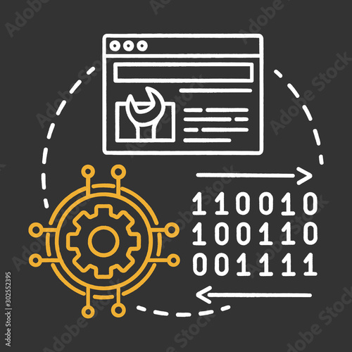 System testing chalk concept icon. Software development stage idea thin line illustration. Application perfomance verification. IT project managment idea. Vector isolated chalkboard illustration