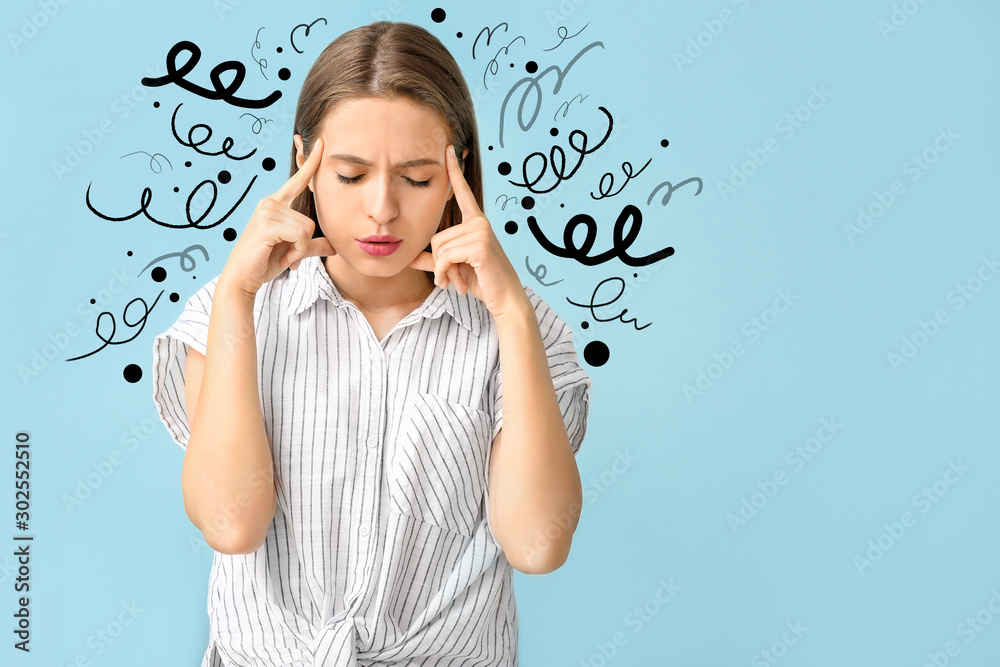 © Pixel-Shot - Stressed young woman on color background © Pixel-Shot - Stressed young woman on color background