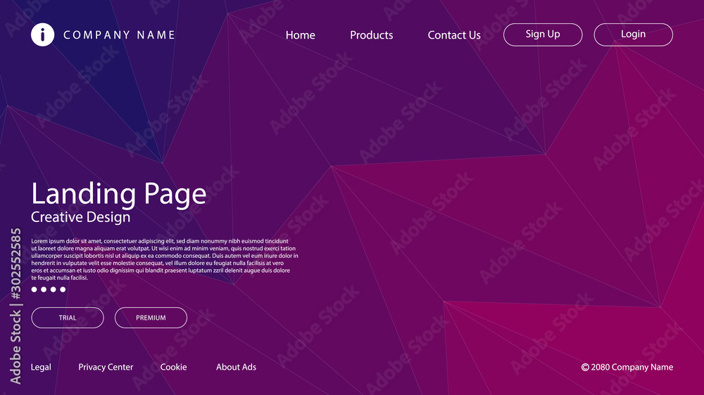 Abstract modern graphic element. Dynamically colored forms and triangles. Gradient abstract banner with triangle mosaic shapes. Template for the design of a website landing page or background.