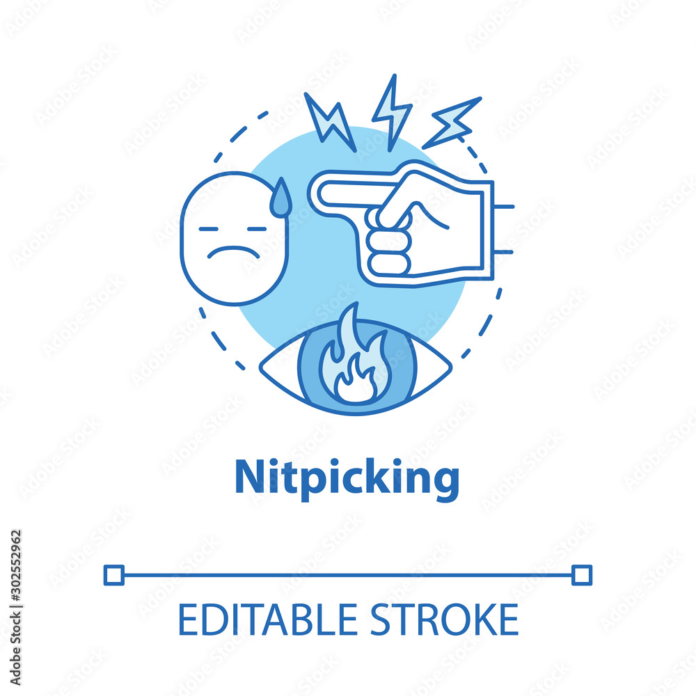 Nitpicking concept icon. Humiliation in family. Insulting partner. Bullying. Fault finding. Autocratic education idea thin line illustration. Vector isolated outline drawing. Editable stroke Nitpicking concept icon. Humiliation in family. Insulting partner. Bullying. Fault finding. Autocratic education idea thin line illustration. Vector isolated outline drawing. Editable stroke
