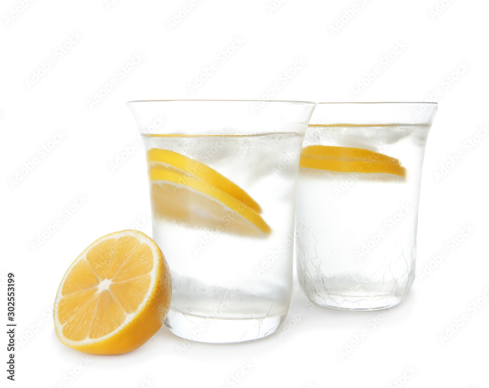 Glasses of fresh lemonade on white background Glasses of fresh lemonade on white background