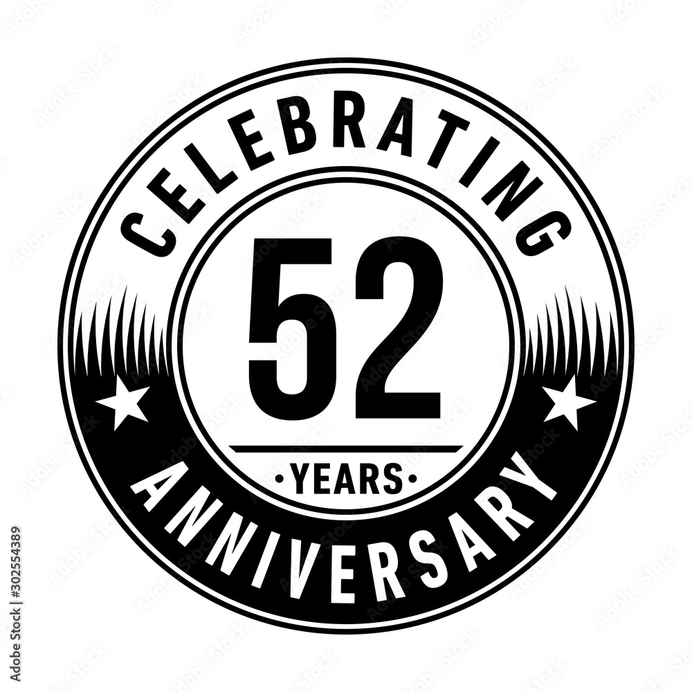 52 years anniversary celebration logo template. Vector and illustration.