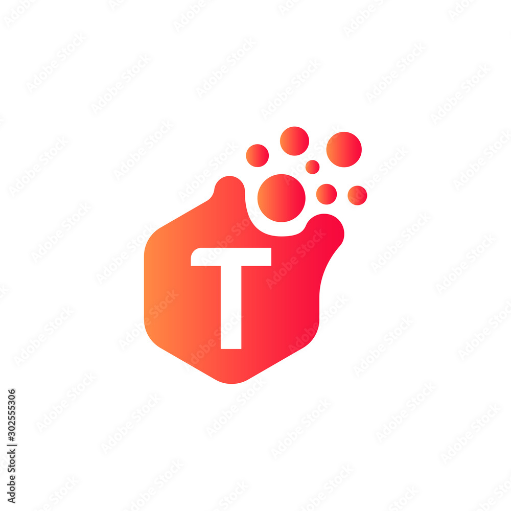 T dots logo design template. Hexagon T icon. T Letter Logo Vector. T dots logo design template. Hexagon T icon. T Letter Logo Vector.