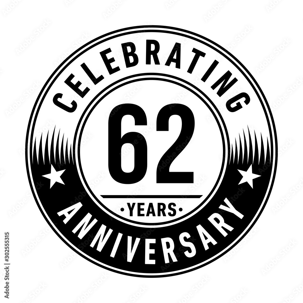 62 years anniversary celebration logo template. Vector and illustration.