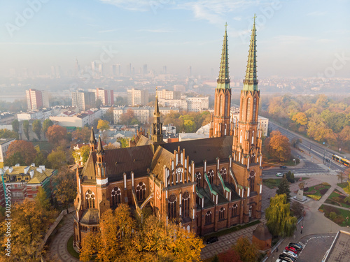 Cathedral parish of St. Archangel Michael and Saint. Florian Martyr at dawn aerial view