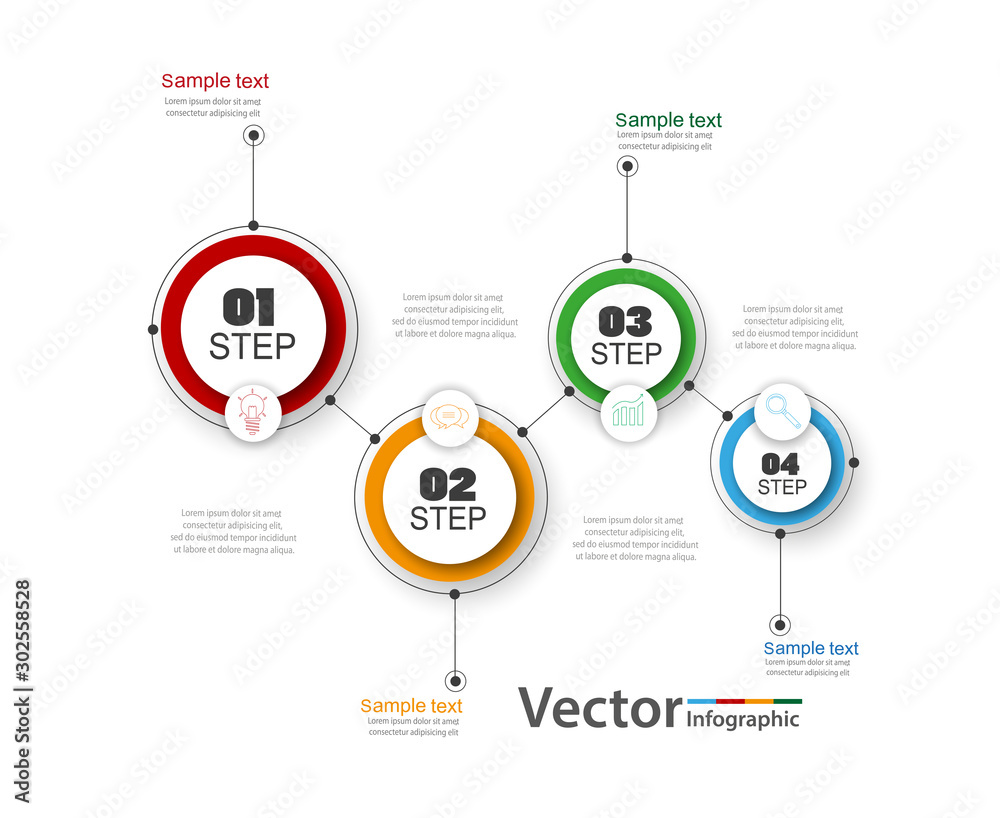 Infographics vector design template with 4 steps. Vector illustration can be used for workflow layout, diagram, number options, web design. Eps 10 Infographics vector design template with 4 steps. Vector illustration can be used for workflow layout, diagram, number options, web design. Eps 10