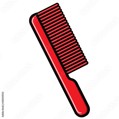 Beautiful simple flat icon of a plastic red comb for combing hair and doing hairstyles for pointing beauty isolated on a white background. Vector illustration