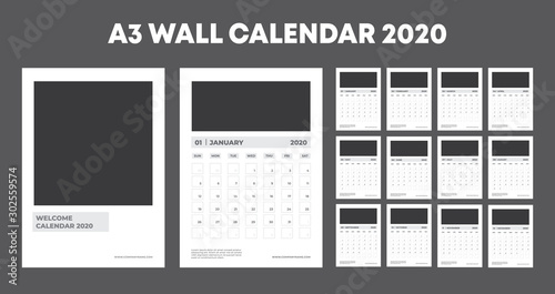 A3 Wall Calendar 2020 Template