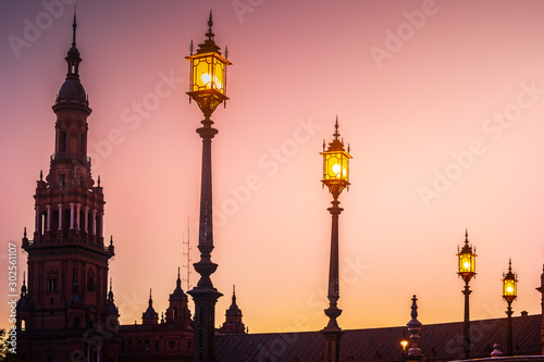 Spanish Square in Seville at night  Spain.