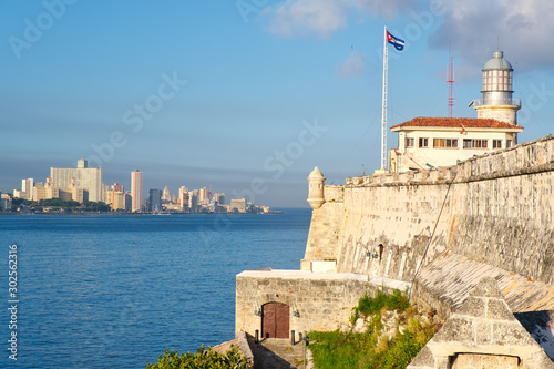 Canvas Print View of Havana with El Morro castle and the city skyline