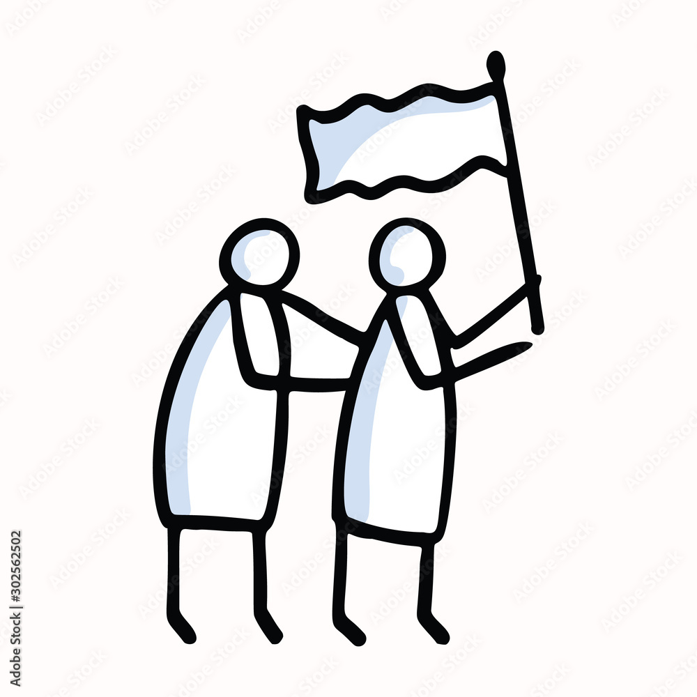 Vecteur Stock Two Stick Figure People Waving Flag. Hand Drawn Isolated  Human Doodle Icon Motif. Clip Art Element. Black White Flat Color. For  Encouragement, Support, Helpng Hand Concept. Pictogram Vector EPS 10