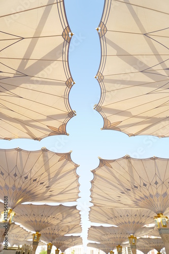 Photography Big umbrella structure of al masjid al nabawi from the holy land and beautiful b