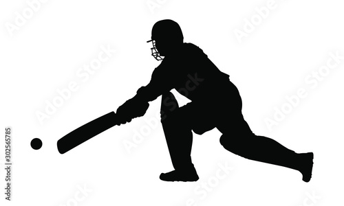 Batsman playing cricket Sport Silhouette - Cricket Batsman hitting ball.