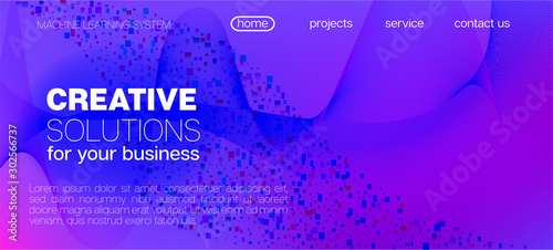 Flying Particles Distressed Purple Vector. Data Stream Minimal Banner. 