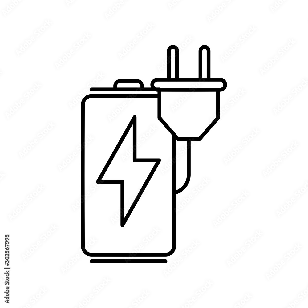 Battery charge icon. Outline thin line flat illustration. Isolated on white background. Battery charge icon. Outline thin line flat illustration. Isolated on white background.