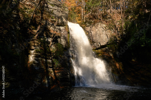 View of a waterfall at Bushkill Falls from the ground level      