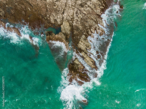 Crashing waves on a rocky shore
