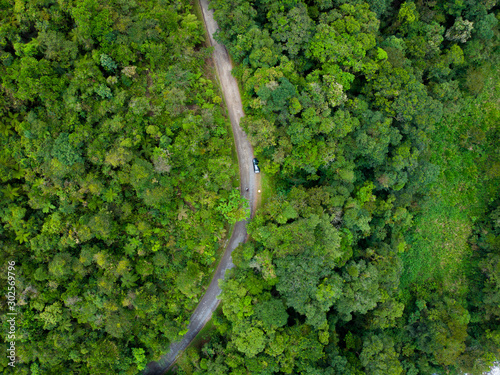 Aerial view of a road in the middle of Tapanti national park, Costa Rica