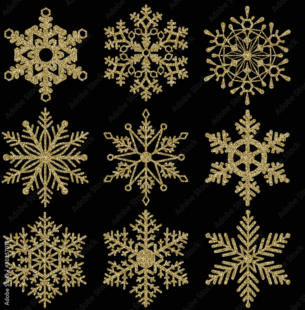 set gold glitter snowflakes for Christmas decorations set gold glitter snowflakes for Christmas decorations