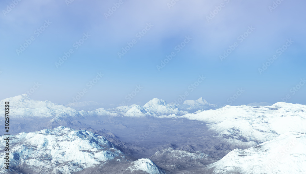 Obraz premium 3d rendered Space Art: Alien Planet - A Fantasy frozen Landscape with blue skies