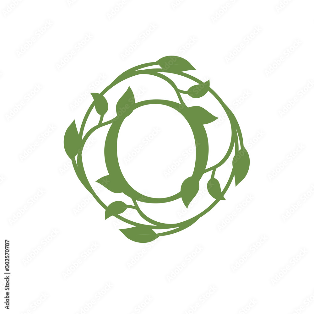 initial letter O with circle green leaf vector illustration initial letter O with circle green leaf vector illustration
