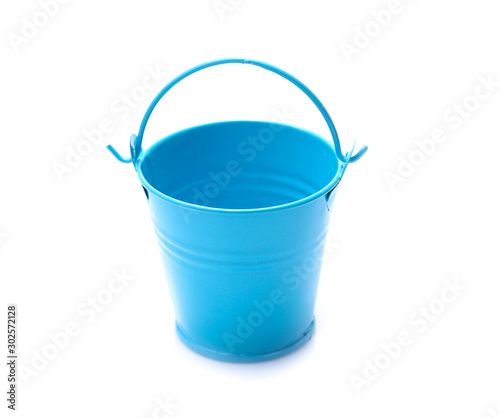 empty blue metal bucket isolated on a white background