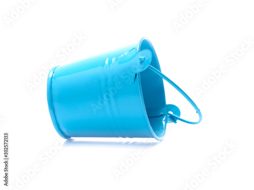 empty blue metal bucket isolated on a white background