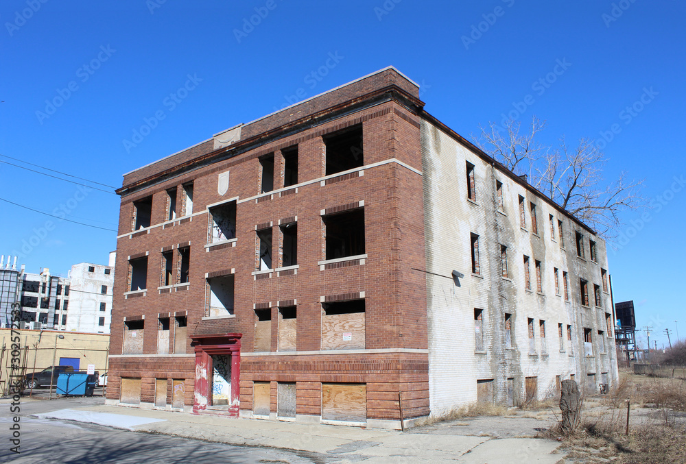 Abandoned apartment building in Detroit's Milwaukee Junction neighborhood