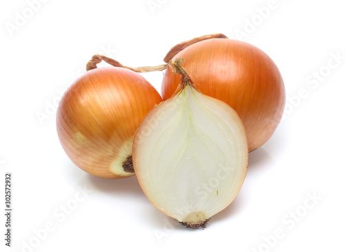 Gold onion vegetable on white background