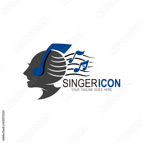 Music logo and girl icon, Karaoke logo, Singing Woman Face Silhouette logo design
