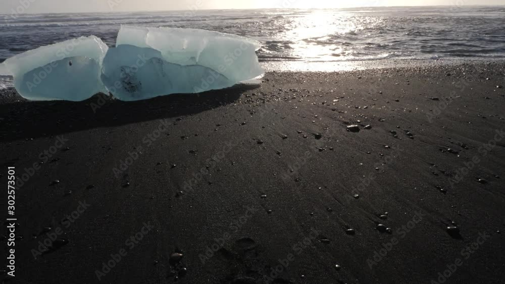 Iceland Jokulsarlon Black Sand Diamond Beach With Iceberg Ice Chunks On Ocean Shoreline 4