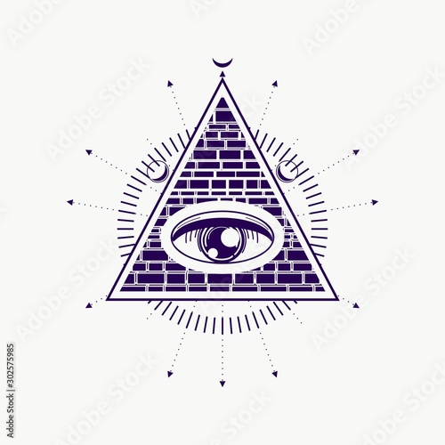 Mystical geometry symbol. Linear alchemy, occult, philosophical sign. For music album cover, poster, sacramental design. Astrology and religion concept.