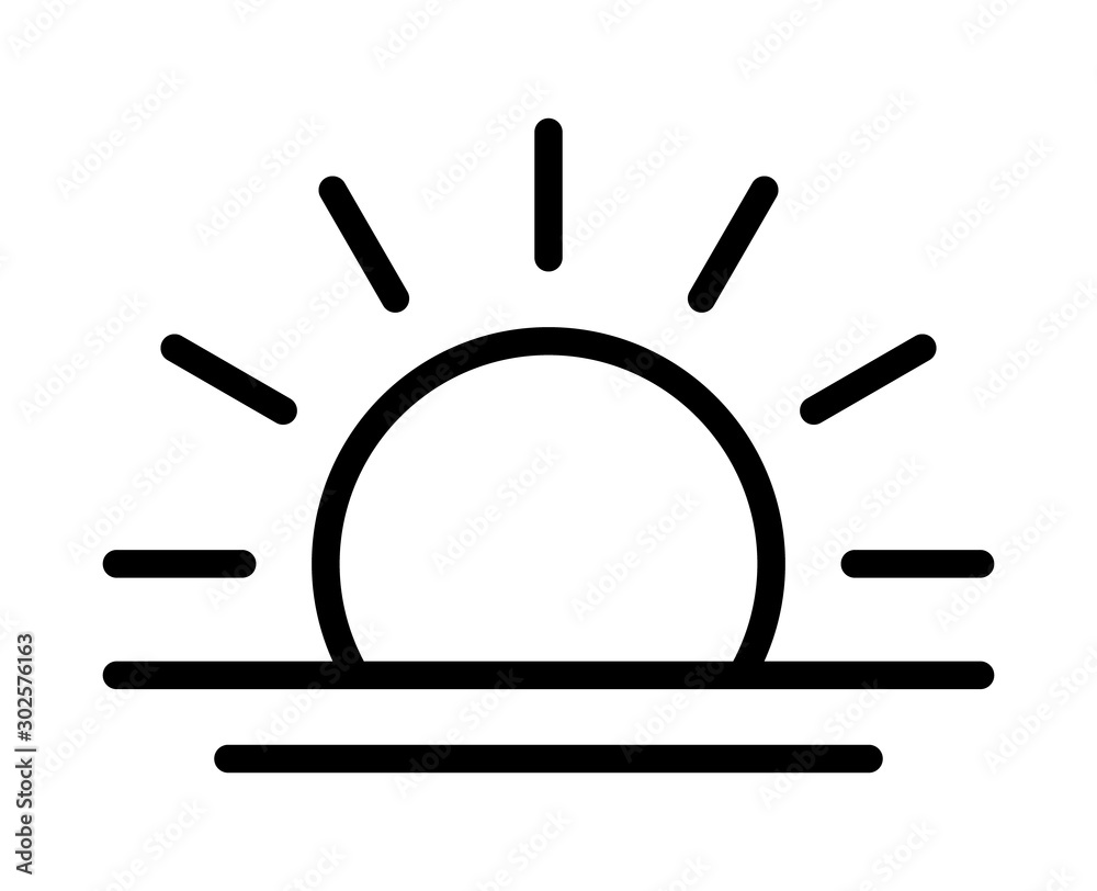 Sunrise in the morning or sunset at dusk line art vector icon for apps