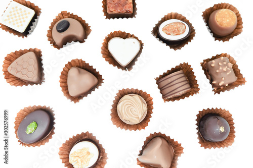 Fancy chocolate candies isolated on white