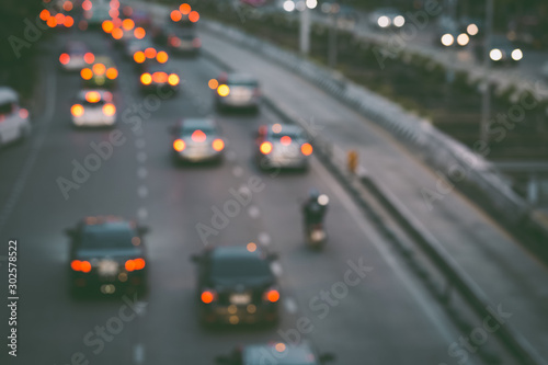 Abstract blur of traffic jam in the city Bangkok Thailand