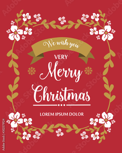 Cute white wreath frame, for handwritten of very merry christmas. Vector