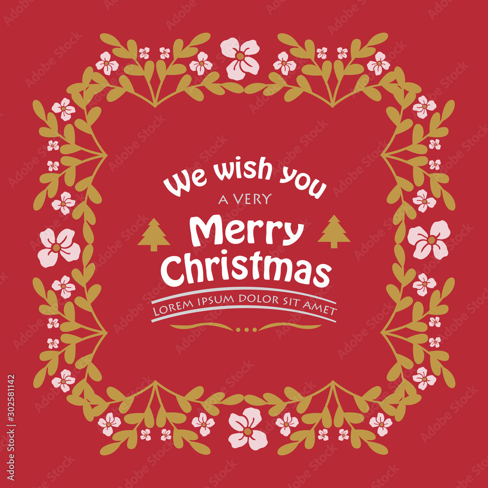 Template for poster of very merry christmas, with beauty of graphic leaf flower frame. Vector