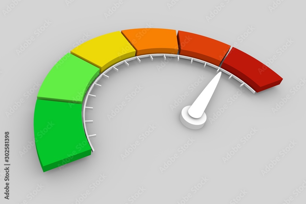 Color scale with arrow from red to green. The measuring device icon ...